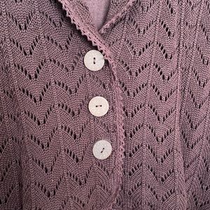 Crochet Blazer - Cotton & Linen Brown Hourglass Blazer w/ wood buttons
